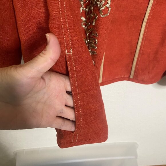 Coldwater Creek Linen Blend Cardigan Blazer Womens Size 20 Plus Size Orange Flor - Picture 7 of 14